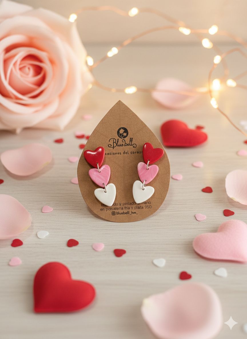 Aros colgantes corazones triple